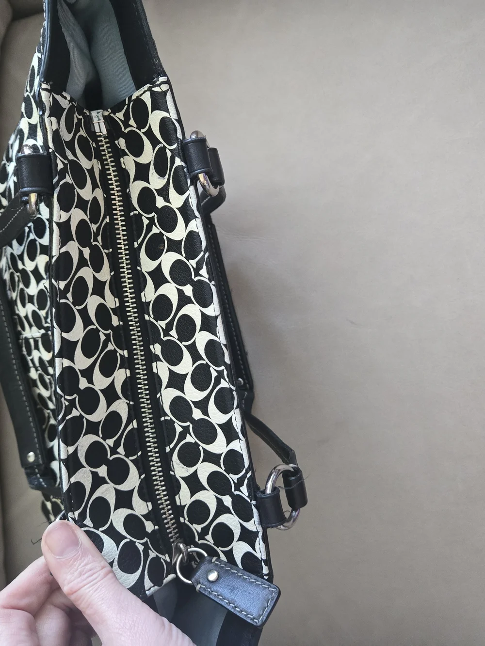 Coach Black and Cream Signature Tote with Wristlet